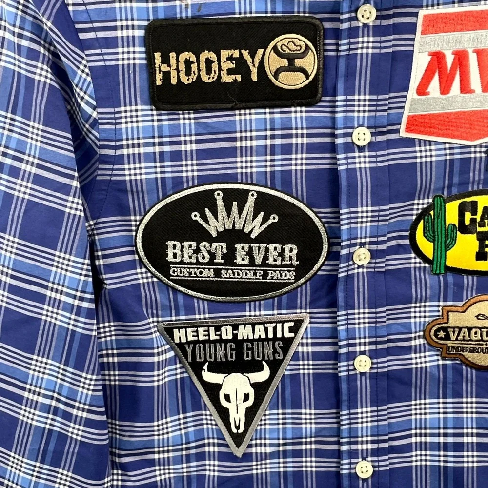 Ralph Lauren Performance Shirt Boys Medium 10-12 Blue Plaid Button Down‎ Rodeo